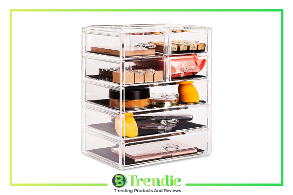 6. Sorbus Acrylic Cosmetics Makeup and Jewelry Storage Case Display 3 Large and 4 Small Drawer